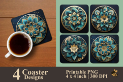 Galactic Mandala Floral Coaster Sublimation Design Product Image 1