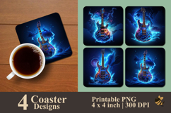 Thunder Pulse Guitar Coaster Sublimation Design Product Image 1