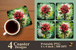Cool Rose Illustration Coaster Sublimation Design Product Image 1