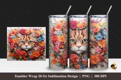 Cat Flower Tumbler Wrap Sublimation Design 1 Product Image 1