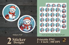 Cute Snowman Round Sticker Designs PNG Product Image 1