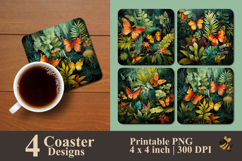 Butterflies In Tropical Jungle Coaster Sublimation Design Product Image 1