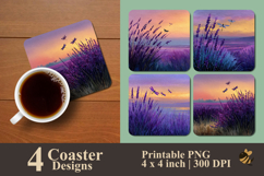 Lavender Field With Dragonfly Coaster Sublimation Design Product Image 1