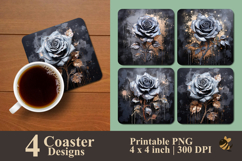 Pewter Gray Rose Coaster Sublimation Design Product Image 1