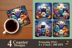 Cute Happy Monsters Coaster Sublimation Design Product Image 1