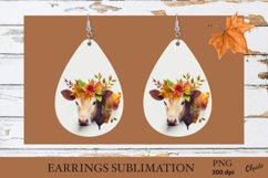 Cow Earring Sublimation. Fall Teardrop Earrings PNG Product Image 1