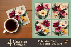 Textured Flower Painting Coaster Sublimation Design Product Image 1