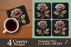 Rose Embroidery Coaster Sublimation Design Product Image 1