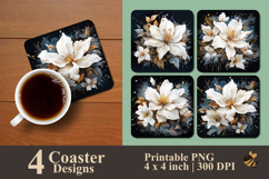 White Flower Coaster Sublimation Design Product Image 1