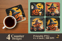 Retro Halloween Pumpkin Coaster Sublimation Design Product Image 1