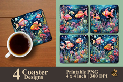 Fish Undersea Coaster Sublimation Design Product Image 1