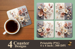 Muted Geometry Floral Coaster Sublimation Design Product Image 1