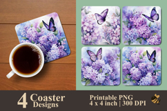 Lilac Butterfly Coaster Sublimation Design Product Image 1