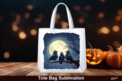 Crows with Moon Sublimation. Halloween Tote Bag PNG Product Image 1