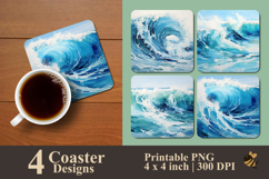 Brushstroke Ocean Wave Coaster Sublimation Design Product Image 1