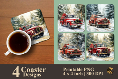 Winter Truck With Gifts Coaster Sublimation Design Product Image 1