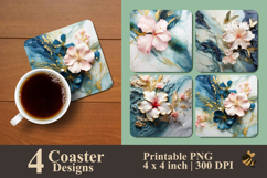 Abstract Botanical Marble Coaster Sublimation Design Product Image 1