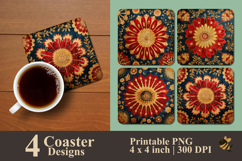 Sunburst Floral Coaster Sublimation Design Product Image 1