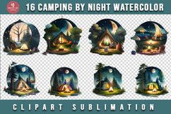 Camping by Night Watercolor Clipart Sublimation 16 Design Product Image 1