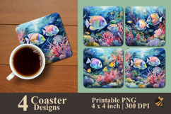 Surgeonfish Coral Symphony Coaster Sublimation Design Product Image 1