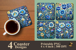 Traditional Garden Floral Coaster Sublimation Design Product Image 1