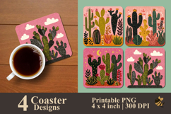 Boho Pink Cactus Coaster Sublimation Design Product Image 1
