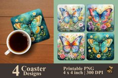Butterfly At Garden Coaster Sublimation Designs Product Image 1