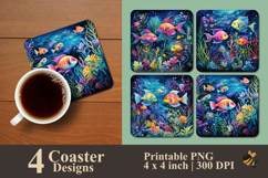 Whimsical Reef Fish Coaster Sublimation Design Product Image 1