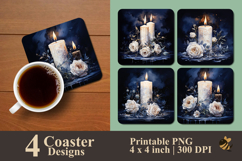 White Rose And Candle Coaster Sublimation Design Product Image 1