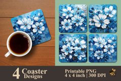 White And Blue Flower Coaster Sublimation Designs Product Image 1