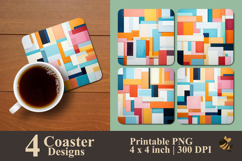 Colorful Geometric Blocks Coaster Sublimation Design Product Image 1