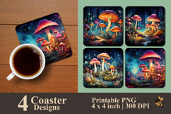 Whimsical Mushroom Forest Coaster Sublimation Design Product Image 1
