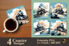 Handdrawn Cool Train Coaster Sublimation Design Product Image 1