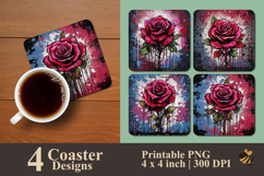 Art Rose Illustration Coaster Sublimation Design Product Image 1
