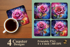 Cosmos Rose Illustration Coaster Sublimation Design Product Image 1