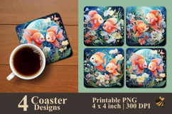 Discus Fish Coral Bloom Coaster Sublimation Design Product Image 1