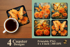 Marigold Butterfly Glow Coaster Sublimation Design Product Image 1