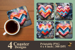 Colorful Zigzag Stripe Love Coaster Sublimation Design Product Image 1
