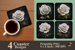 Chalkboard Rose Sketch Coaster Sublimation Design Product Image 1