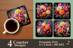 Floral Rhapsody Brush Art Coaster Sublimation Design Product Image 1