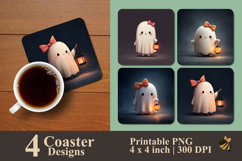 Cute Ghost Holding A Lantern Coaster Sublimation Design Product Image 1
