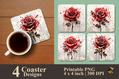 Red Rose Illustration Coaster Sublimation Design Product Image 1