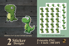 Cute Green Dinosaur Sticker Designs PNG Product Image 1