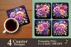 Colorful Wedding Flower Coaster Sublimation Product Image 1