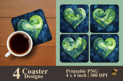 Green Heart Swirl Painting Coaster Sublimation Design Product Image 1