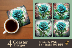 Mint Rose Coaster Sublimation Design Product Image 1