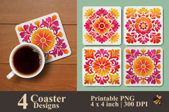 Floral Art Texture Coaster Sublimation Design Product Image 1