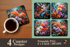 Butterfly And Orchid Flower Coaster Sublimation Design Product Image 1