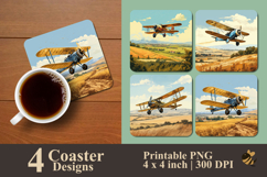 Airplane Over Countryside Coaster Sublimation Design Product Image 1