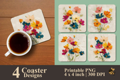 Scattered Abstract Flowers Coaster Sublimation Design Product Image 1
